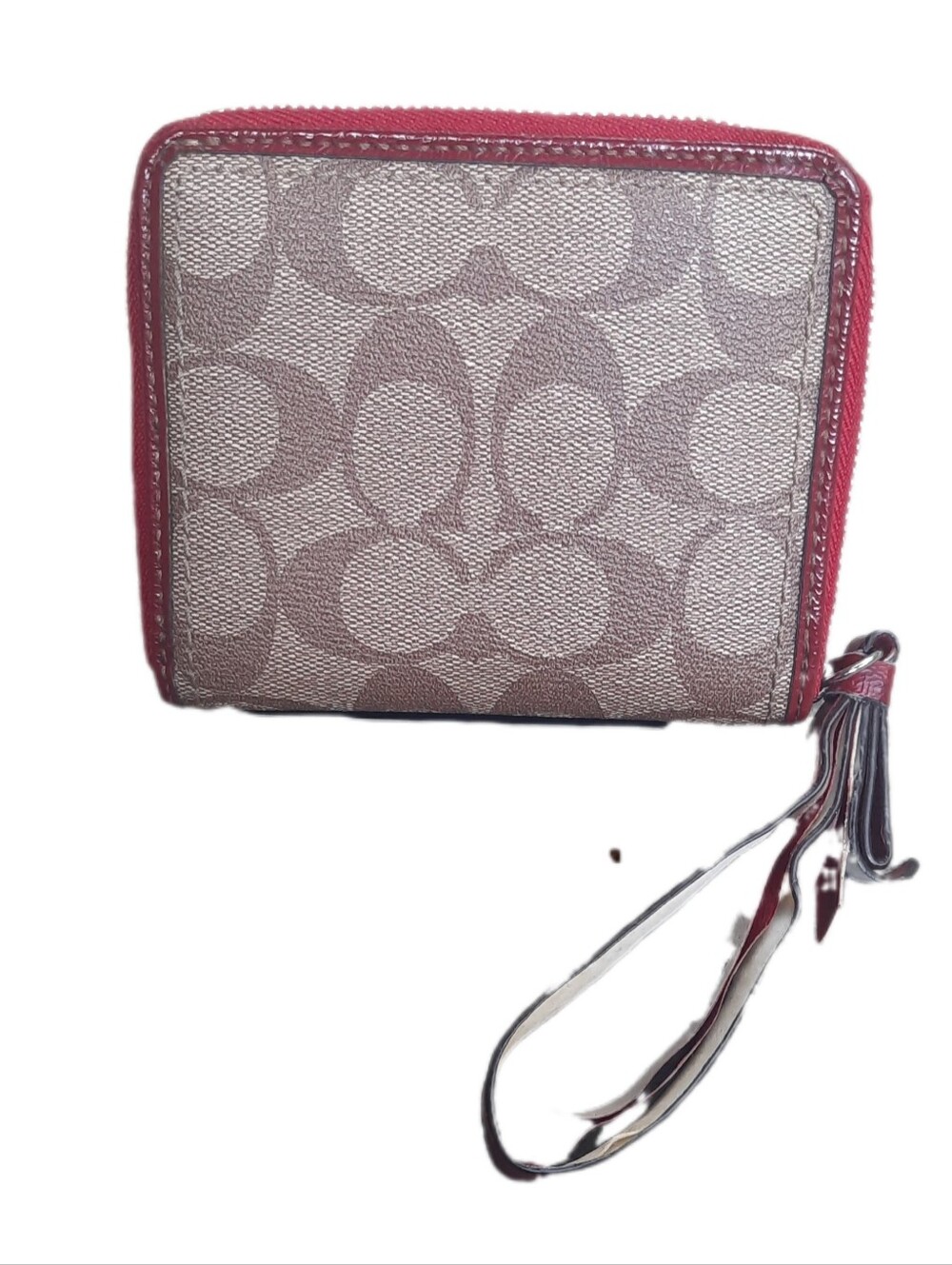 Coach Beige Signature Canvas Wallet with Pink Trim and Tassel Wristlet - Picture 3 of 3